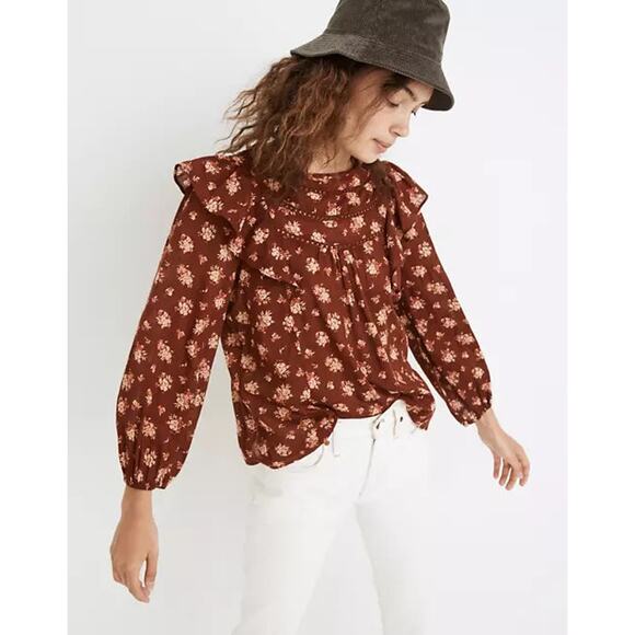 Madewell Tops - Madewell Ladder-Trim Ruffle Top Homestead Bouquet Mahogany Floral Small